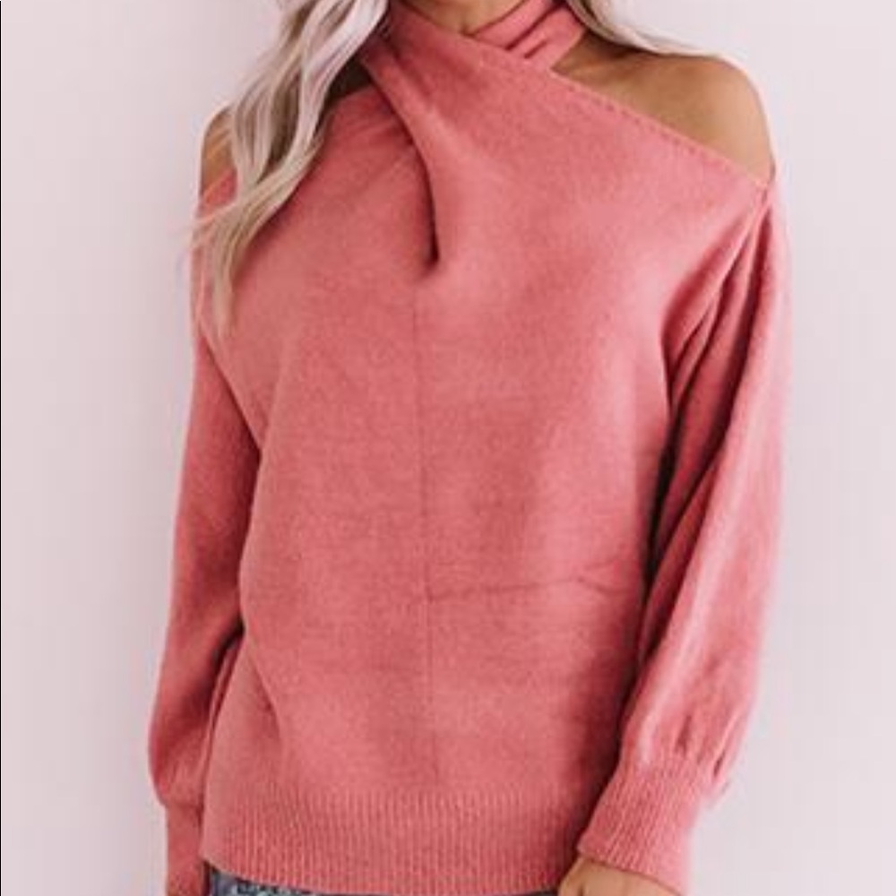 Rosy Open Shoulder Sweater!